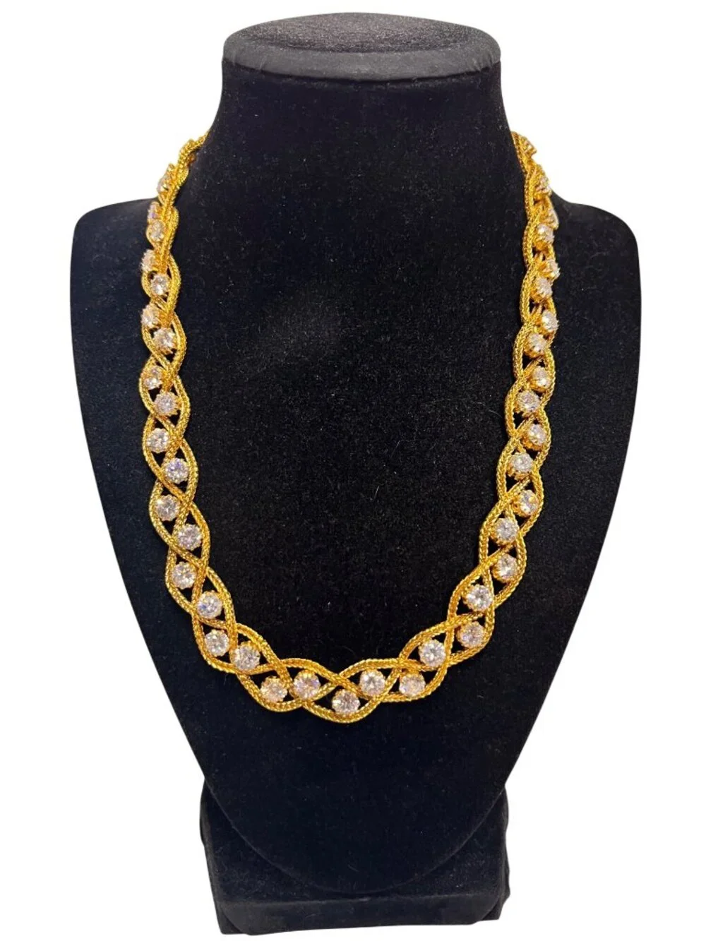 Nolan Miller Gold Tone Braided Wheat Chain Necklace W/ Clear Rhinestones (6307) - Picture 1 of 7